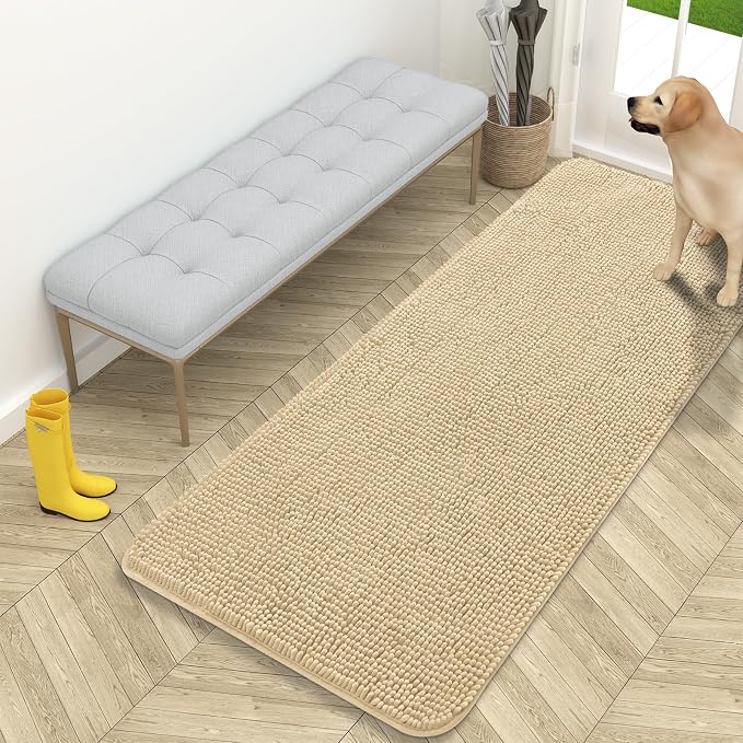 OLANLY Dog Door Mat for Muddy Paws 59x24, Super Absorbent Chenille Mud Mat | Sand, Absorbs Moisture and Dirt, Non-Slip Machine Washable Doormat, Quick-Drying Indoor Entryway Floor Carpet for Dogs