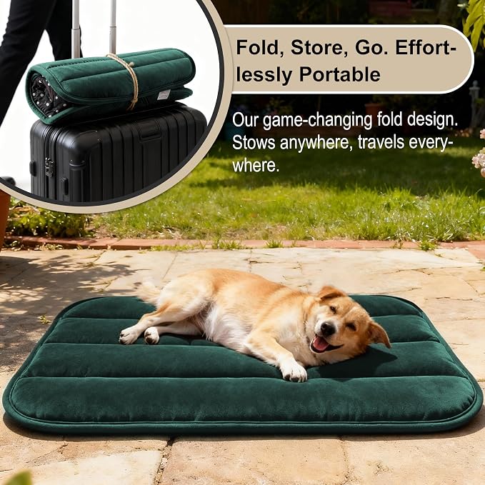 pobopobo Dog Crate Pad, Ultra Soft & Anti-Slip Kennel Mat, Secure Fit for Metal Crates & Dog Cages, Washable Cozy Bed for Small Medium Large Dogs (Green, M(28"*16"*1.5"))