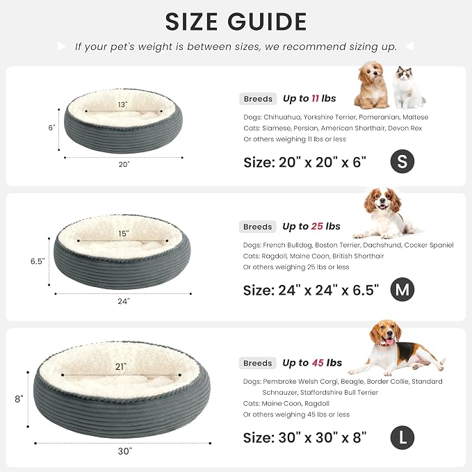 Love's cabin Round Donut Cat and Dog Cushion Bed, 24in Pet Bed for Small or Medium Dogs, Anti-Slip & Water-Resistant Bottom, Soft Durable Fabric Pet Beds, Washable Calming Cat Bed Bluish Grey