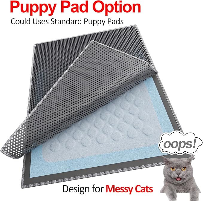 Waretary Cat Litter Mat, 47"x 36", Waterproof, Scatter Control, Grey | Double Layer, Urine-Proof, Non-Slip, Durable, Easy to Clean, Paw-Friendly, Safe & Odorless, Fits Large Litter Boxes