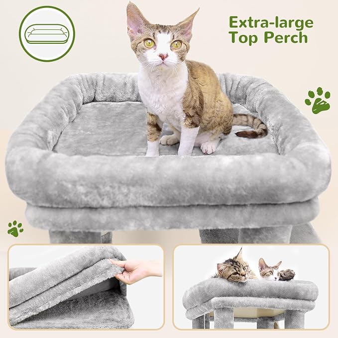 Globlazer Heavy Duty Cat Trees for Big Cats Maine Coon, F61, Cloud Grey | Cat Tower for Indoor Large Adult Cats with Scratching Post, Extra Large Top Perch, Cat Condos, 61inch