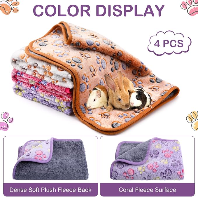 Panelee 30 x 21 Inch 4 Pcs Washable Dog Blankets Waterproof Cute Paw Print Fleece Blanket Reusable Puppy Blankets for Small Medium Pet Cat Whelping Warm Soft Mat Guinea Pig Cage Liners