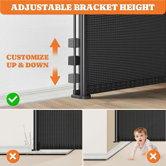 Pawtners Retractable Baby Gates Extra Wide, Dog Gate Indoor for Stairs, Pet Gate with Support Rods for Doorways Hallways Indoor & Outdoor,51" Tall x 200" Wide