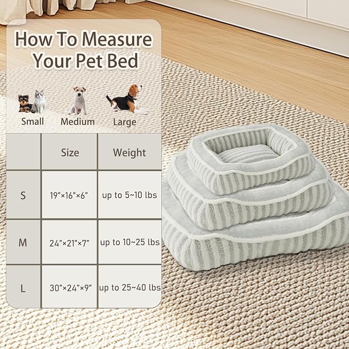 Dog Bed for Small Dogs Breeds,Cat Bed,Puppy Soft Kennel Bed with Pillow,Washable Deluxe Plush Dog Crate Beds,Comfy Durable Rectangular Pet Sleeping Bed & Non-Slip Bottom,Grey(24"X21")