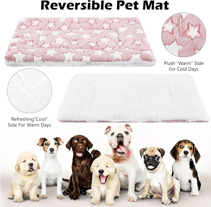 4 Pcs Washable Dog Crate Mat Kennel Pad Replaceable Reversible Pet Bed Pad for Crate Pet, Sleeping Mat for Small, Medium, Large Dog Machine Washable(16.14 x 24 x 1.6 Inch, Pink)