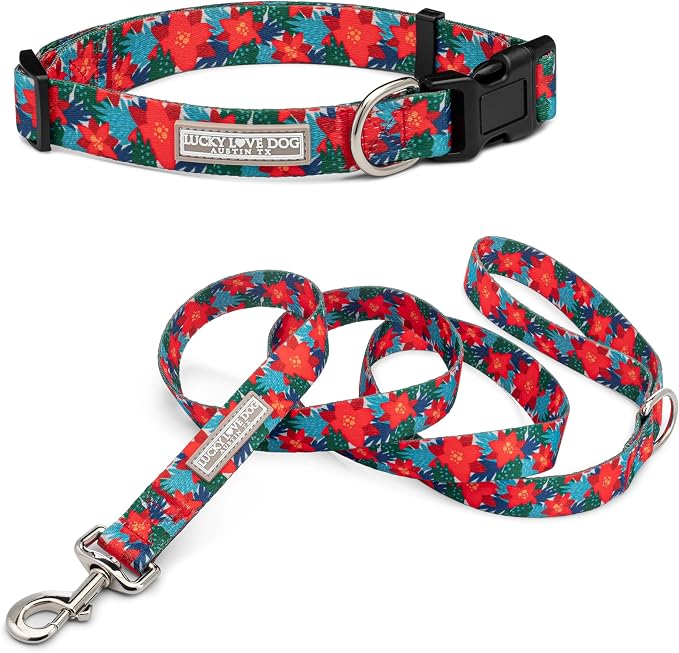 Lucky Love Dog - Easy Click Noel Dog Collar with Leash Set Combo, Durable & Comfortable for Male & Female Dogs, Pet Collar for Medium Dogs, Secure Fit - Noel Combo, Medium