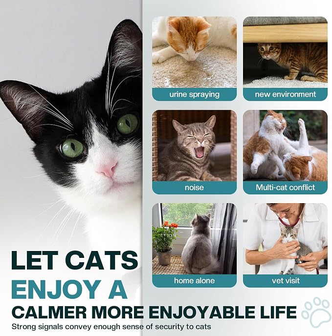 6 in 1 Cat Calming Diffuser Multicat Calming Pheromones Diffusers Relief Stress Scratching Anxiety Fighting 90 Days Calm Relaxing Pheromone for Cats kit