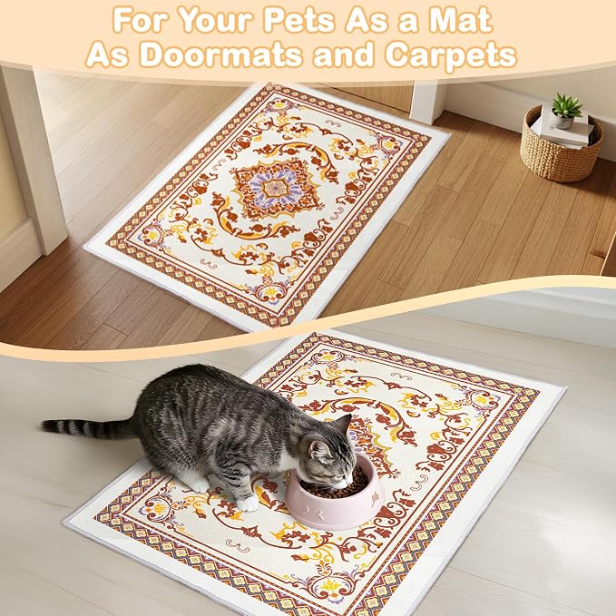 Washable Cat Litter Mat 48"x36" Waterproof Trapping Pad | Kitty Litter Box Mat Featuring A Non-Slip Base And Decorative Design To Trap Scatter For Home Floor Protection
