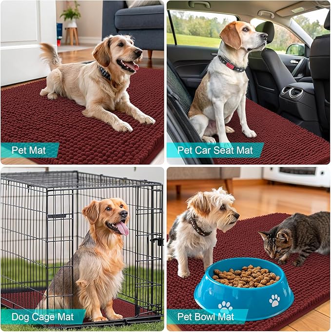 OLANLY Dog Door Mat for Muddy Paws 59x24, Super Absorbent Chenille Mud Mat | Caramel Russet, Absorbs Moisture and Dirt, Non-Slip Machine Washable Doormat, Quick-Dry Indoor Entryway Floor Carpet for Dogs
