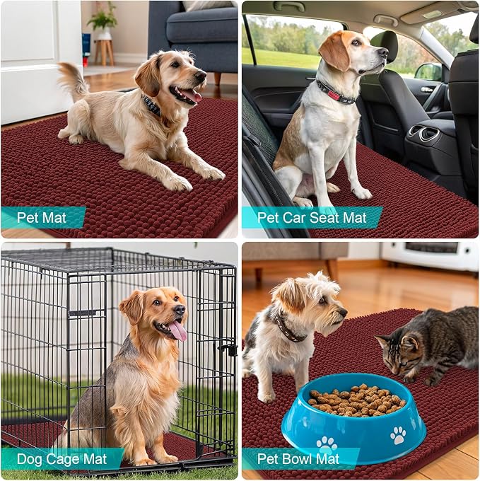 OLANLY Dog Door Mat for Muddy Paws 54x32, Super Absorbent Chenille Mud Mat | Caramel Russet, Absorbs Moisture and Dirt, Non-Slip Machine Washable Doormat, Quick-Dry Indoor Entryway Floor Carpet for Dogs
