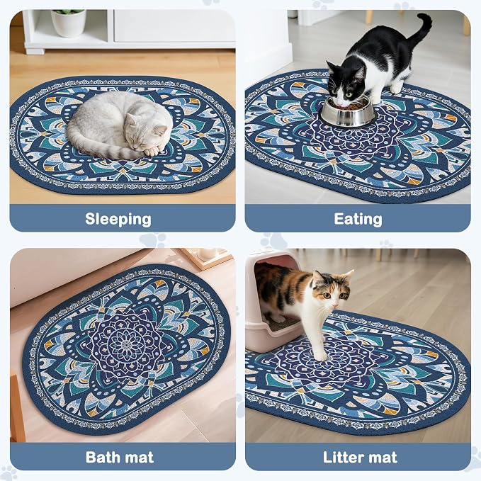 Glittme 33"x22" Cat Litter Mat with Mesh Design - Non-Slip & Waterproof Litter Trapping Pad for Litter Box Protects Floors from Stains Soft Texture for Pets,Navy