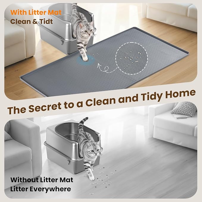 Dog Pee Pad Holder & Cat Litter Mat, XXL 51''×25.6'', Waterproof Floor Silicone Mat for Pets, Easy to Clean, Soft on Paws (Dark Grey)