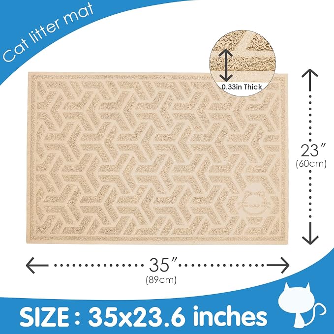UPSKY Waterproof Cat Litter Mat Large 35" x 24" Soft on Kitty Paws, Beige | Litter Box Mat, Cat Litter Mat Litter Trapping Mat, Waterproof Scatter Control, For Indoor Cats, Easy to Clean