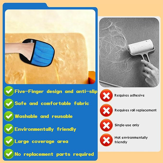 2 Pcs Pet Hair Removal Gloves for Cat Dog Electrostatic Magic Brush & Comb | Upgrade thickened five-finger design, hair remover comb for carpet clothing laundry sofa, magic lint remover for grooming