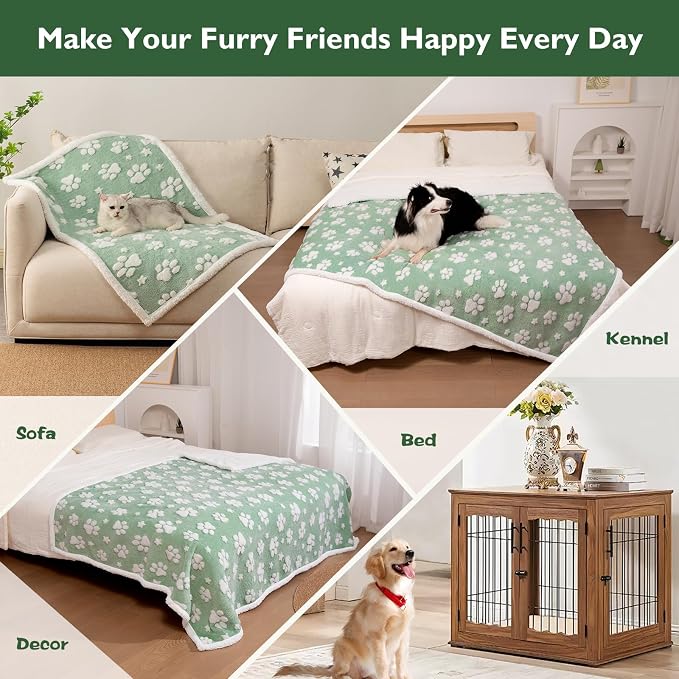 Waterproof Blanket for Dog Cat or Adult, Cute 3D Textured Paw Dog Blanket for Bed Couch Sofa, Soft Liquid Pee Proof Pet Furniture Protector, 60"x80", Green