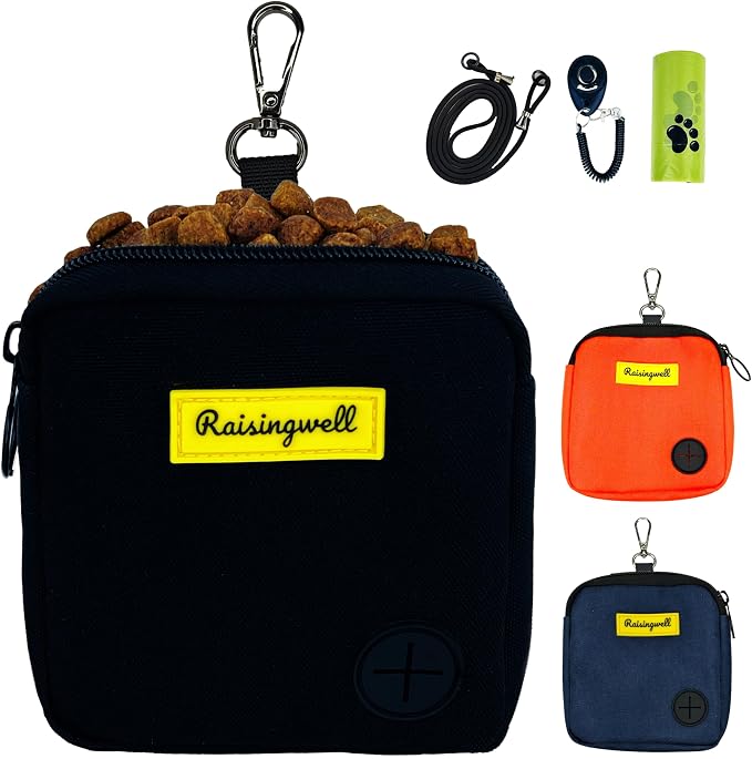 Raisingwell Dog Treat Pouch for Pet Walking and Training with Clicker Poop Bags Small Fanny Zipper Pack Holder for Puppy Snack Dispenser Kit for Leash and Outdoor Use (Black)