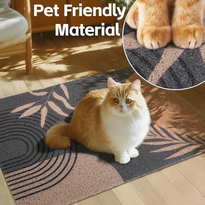 Cat Litter Mat Litter Trapping Mat, 24"x15" Waterproof Urine Proof Litter Box Mat Catcher Mat Non-Slip Washable for Kitty Kitten, Black