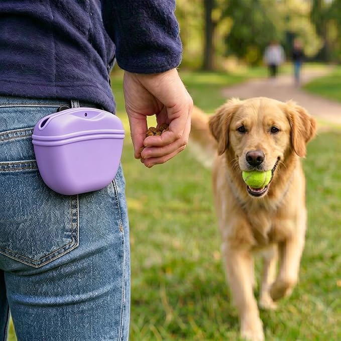Dog Treat Pouch for Training, Silicone Dog Treat Bag with Strong Clip, Hands-Free Puppy Training Treat Holder, Portable Pet Snack Pouch for Walking, Agility, Obedience Training & Outdoor Use