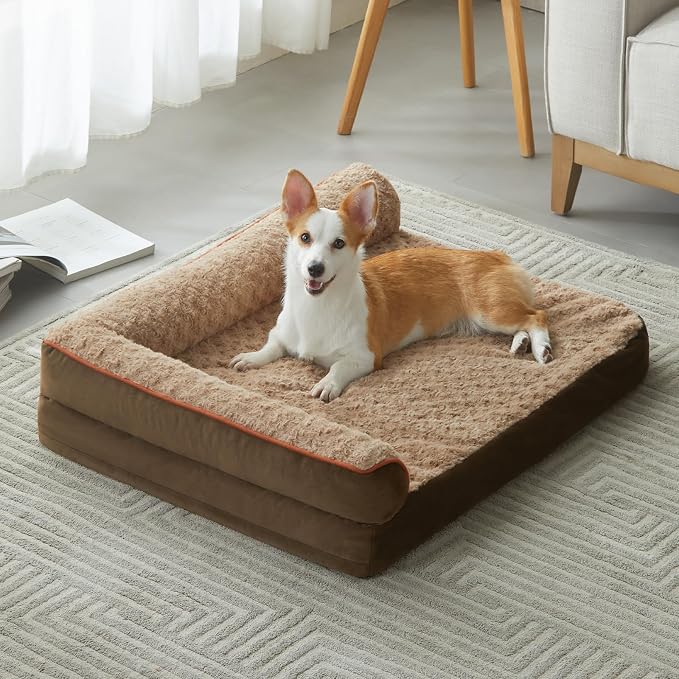 BFPETHOME Orthopedic Washable Dog Bed, Sleeping Couch for Large Senior Dogs | Deluxe Plush Rose Velvet Washable Cover, Egg Crate Foam Support, Waterproof Lining, Non-Slip Bottom, Senior Dogs