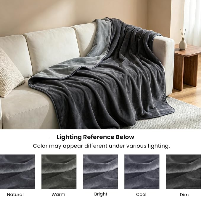 gogobunny Waterproof Reversible Flannel Blanket for Sofa Couch Bed, 60" x 80" Leakproof Spill-Proof Dog Throw Blanket, Double-Sided Furniture Protector, Anti Pet Hair & Stains, Grey