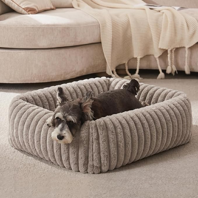 FURTIME Dog Bed for Small Dogs, Washable Orthopedic Dog Bed with Removable Cover, Rectangle Soft Calming Sleeping Puppy Bed Durable Pet Cuddler with Anti-Slip Bottom