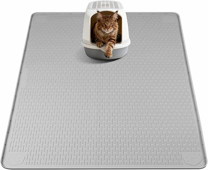 Silicone Cat Litter Mat for Litter Box 40”x40” Large Cat Mat, Light Grey | Waterproof, Non-Slip, Leak-Proof Rug Mat with Lip, Easy to Clean, Extra Large Litter Catcher Mat for Floor