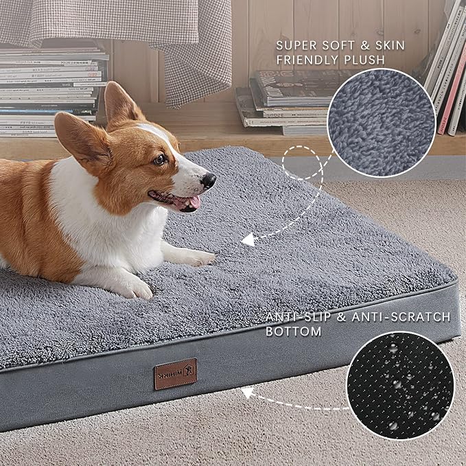 Waterproof Dog Crate Bed for Small Dogs Orthopedic 29x18 Grey | Removable Washable Cover, Egg Crate Foam, Soft Plush Flat Pet Mat, Non-Slip Bottom, Fits Small Dogs Up to 40 lbs