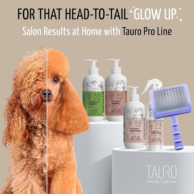 Tauro Pro Line Deshedding Slicker Brush for Dogs & Cats, Soft Pins for Gentle Dematting & Detangling, Grooming Tool for Long & Wavy Coats, Ideal for Spaniels, Non-Slip Grip, Purple, Large Size (L)