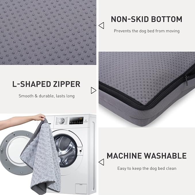 KSIIA Washable Dog Crate Bed Waterproof for Medium Dogs,29x18 in,Light Gray | 3in egg crate foam,orthopedic support,Soft rose velvet,3ply waterproof fabric,removable cover,anti-slip base,washable