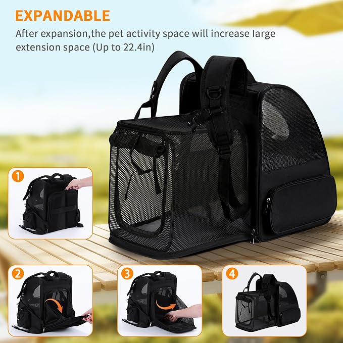 Dogs Backpack Carrier, Expandable Cat Carrier Backpack,Breathable Bubble Pet Backpack for Cat,Kitten and Small Puppy, Large Space,Portable Bags Foldable Cat Backpack for Traveling,Hiking(Black)