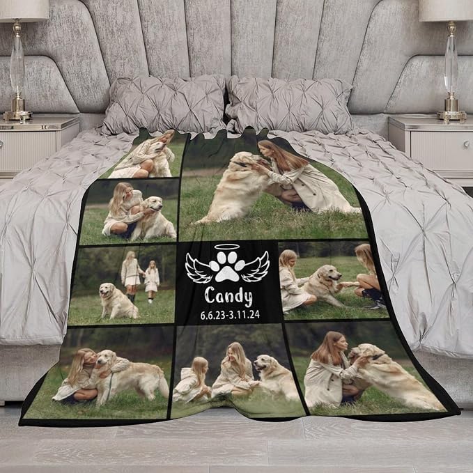 Personalized Dog Blankets with Photos Custom Dog Blanket with Pictures - Customized Pet Memorial Blanket Gifts for Loss of Dog, Loss of Pet Remembrance Gift, in Loving Memory Blanket for Dog Lover M