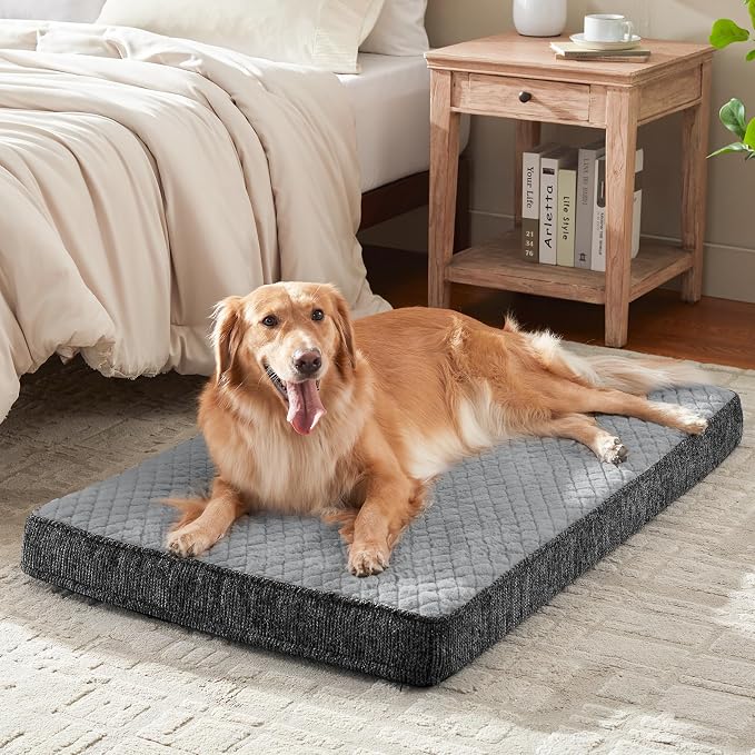 JOEJOY Orthopedic Dog Bed for Extra Large Dogs, Washable Dog Crate Bed Large Sized with Removable Cover, Egg Memory Foam Big Pet Beds, Light Grey, 47"x29"