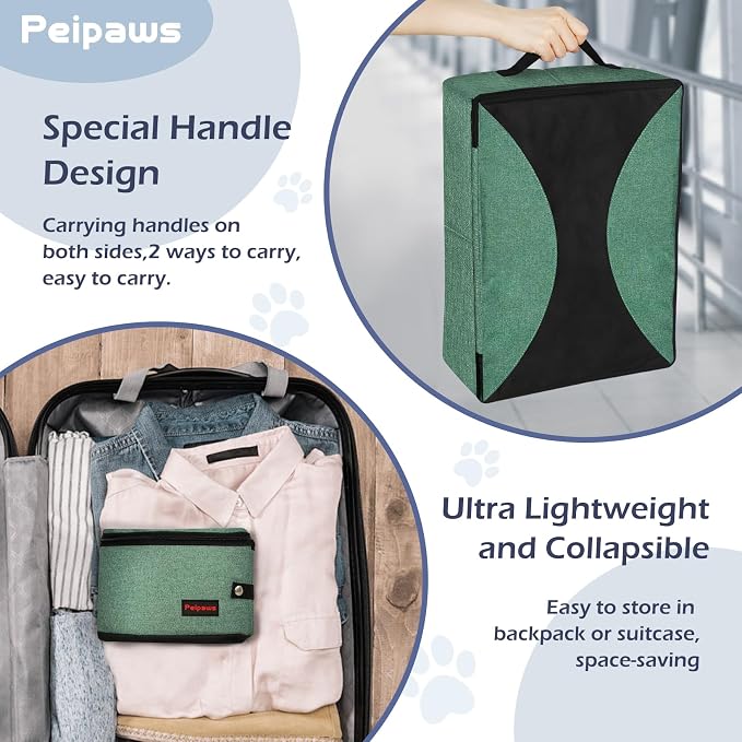 Portable Cat Travel Litter Box. Zipped Lid, Collapsible Litter Box for Cats. No Leakage, No Smell. Easy to Carry. Used for Hotels, Camping, Car (Green,L)
