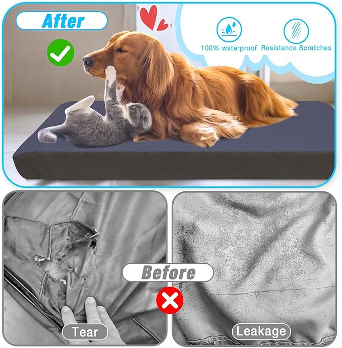 Dog Bed Covers Replacement Washable 100% Waterproof Dog Bed Sheets, Soft & Noiseless Pet Bed Cover, 2 Pack, 36" x 23" Blue