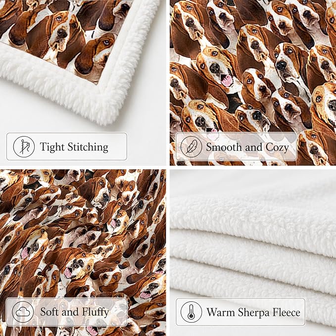 BlessLiving Bassett Hound Brown Throw Blanket with Dense Dog Patterns Sherpa Fleece Blanket Couch Bed, Soft Cozy Warm Pet Blankets for Puppy Lovers Cute Animal Print Gift 50x60 Inches