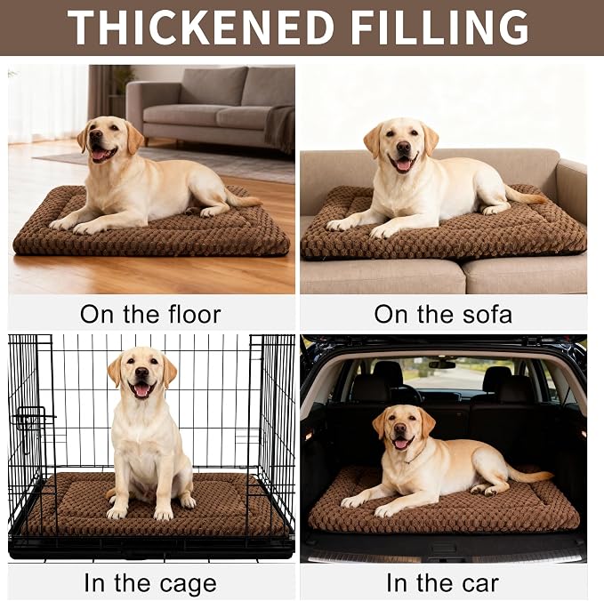 Dog Bed Mat,Reversible & Ultra Soft Kennel Pad-Machine Washable Pet Bed for Dogs & Cats-All-Weather Crate Liner for Crates,Carriers & Travel (Dark Brown, 35" L x 23" W x 1.5" Th)