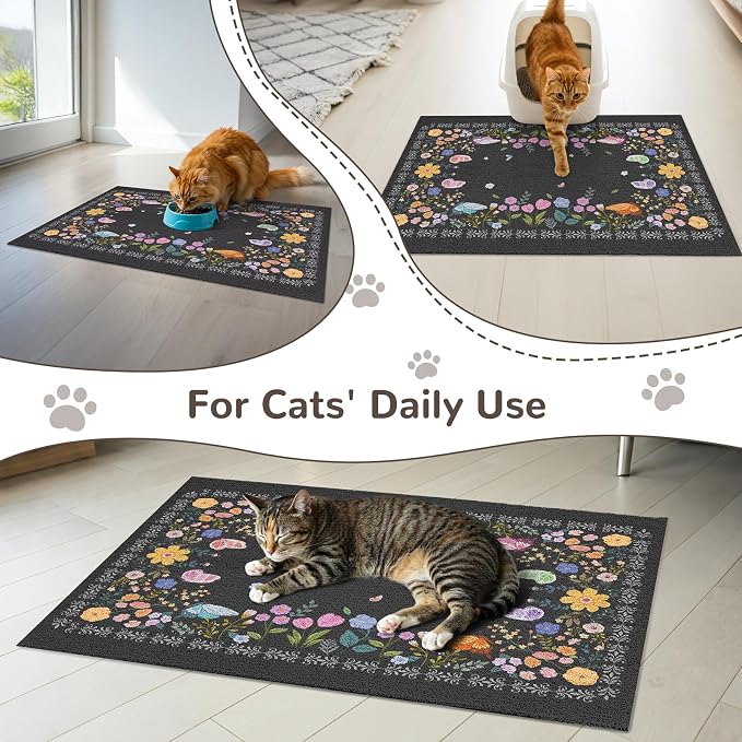 Unicorn Catcher 24"x15" Cat Litter Mat Non-Slip Washable Litter Box Mat | High-Density PVC Litter Catcher Mat Efficiently Traps Scattered Litter From Paws To Keep Floors Clean