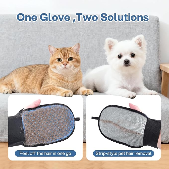 CLEANGOR 2 Pack Electrostatic Pet Hair Removal Grooming Gloves | Reusable pet hair remover for dogs & cats, works on sofa, carpet, car seats, clothes and furniture.