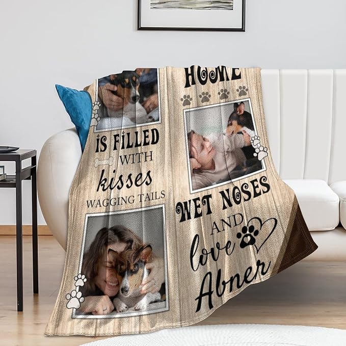 Artsadd Personalized Dog Blanket with Photos & Pet Name, Custom Dog Memorial Blanket and Throws for Remembrance, Customized Puppy Blanket, Dog Gifts for Pet Dog Lovers, Dog Mom Gifts for Women Xmas X