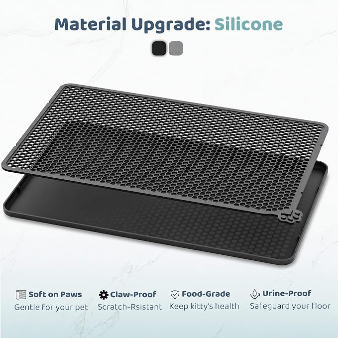 Silicone Cat Litter Mat 24x15" Double Layer Honeycomb Non-Slip | Food-Grade, Machine Washable, Anti-Crease, Claw-Proof, Raised Edges, 24 x 15‘’ Fits Standard Box, Soft on Paws
