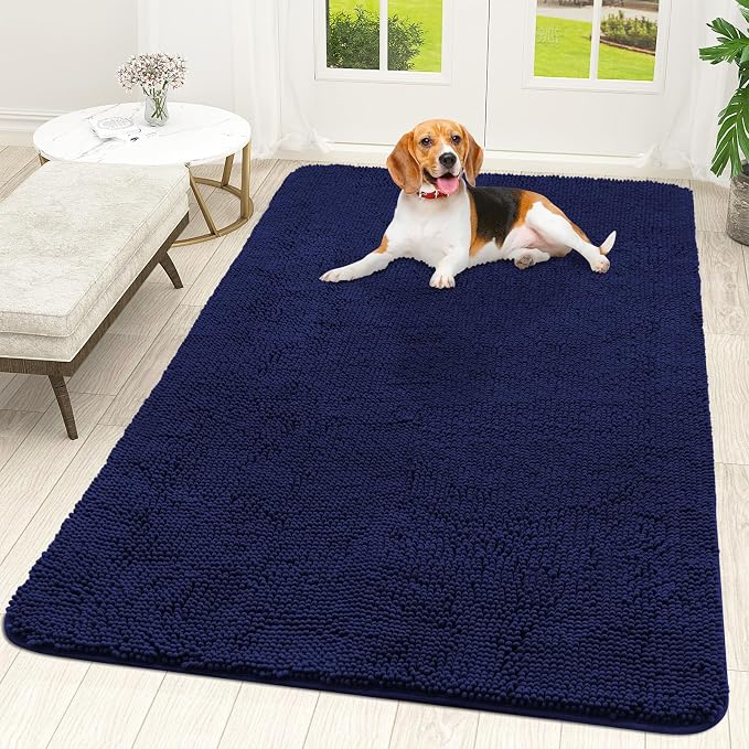 OLANLY Dog Door Mat for Muddy Paws 70x46, Super Absorbent Chenille Mud Mat | Navy Blue, Absorbs Moisture and Dirt, Non-Slip Machine Washable Doormat, Quick-Drying Indoor Entryway Floor Carpet for Dogs