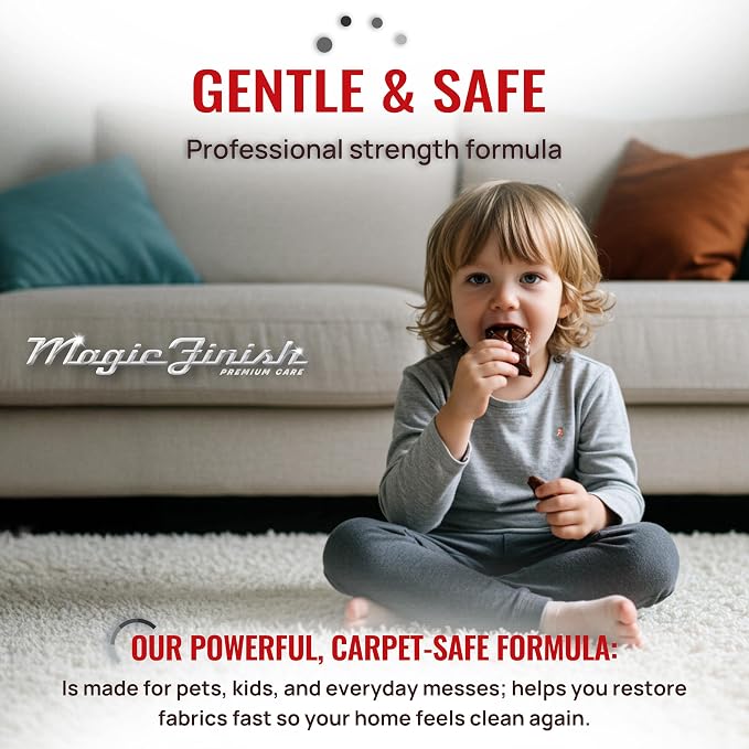 Magic Finish Protein Spotter (32 Oz) – Powerful Fabric and Carpet Stain Remover Spray – Lifts Blood, Pet Urine, Vomit, Food and Wine Stains – Clear, Unscented Spot Cleaner Solution