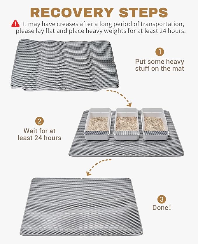 Fostanfly Cat Litter Mat, Machine Washable, Extra Large XL 45"x27", Gray | Cat Litter Trapping Mat, Urine & Waterproof, Double Layer Design, Honeycomb Scatter Control- Easy Clean for Floor