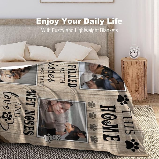 Artsadd Personalized Dog Blanket with Photos & Pet Name, Custom Dog Memorial Blanket and Throws for Remembrance, Customized Puppy Blanket, Dog Gifts for Pet Dog Lovers, Dog Mom Gifts for Women Xmas M