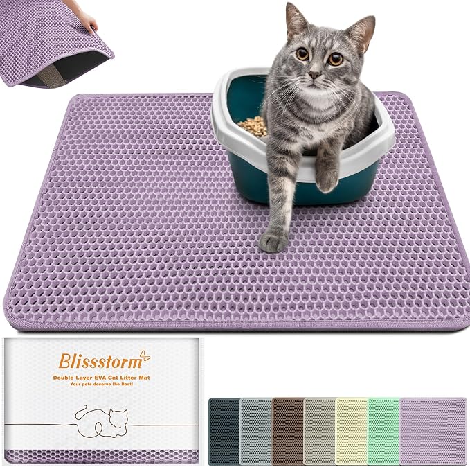 Cat Litter Mat 35"x24",Double Layer EVA Litterbox Mat Purple | Extra Large Honeycomb, Waterproof & non-slip, Odor-free, easy clean, washable durable floor protector,scatter control