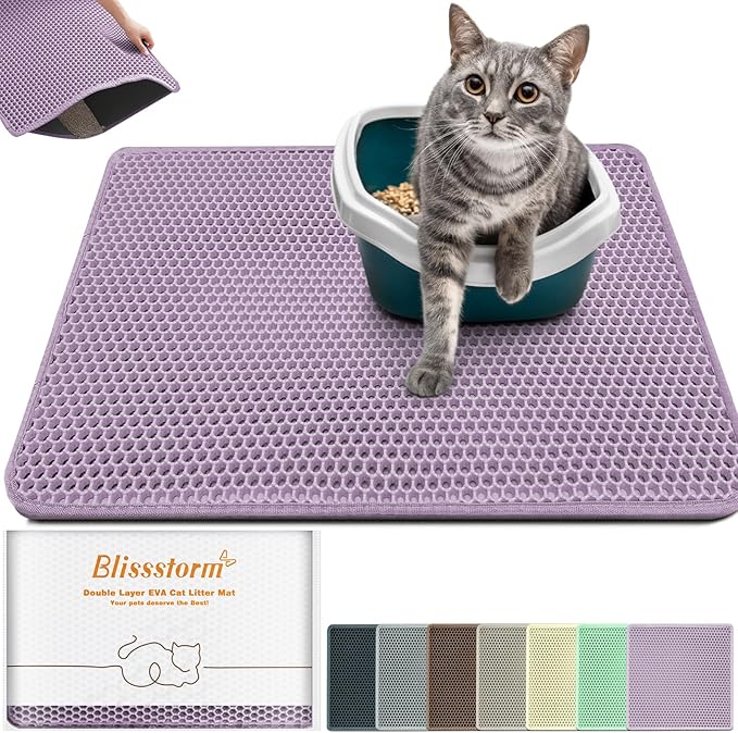 Cat Litter Mat 47"x27",Double Layer EVA Litterbox Mat Purple | Extra Large Honeycomb, Waterproof & non-slip, Odor-free, easy clean, washable durable floor protector,scatter control
