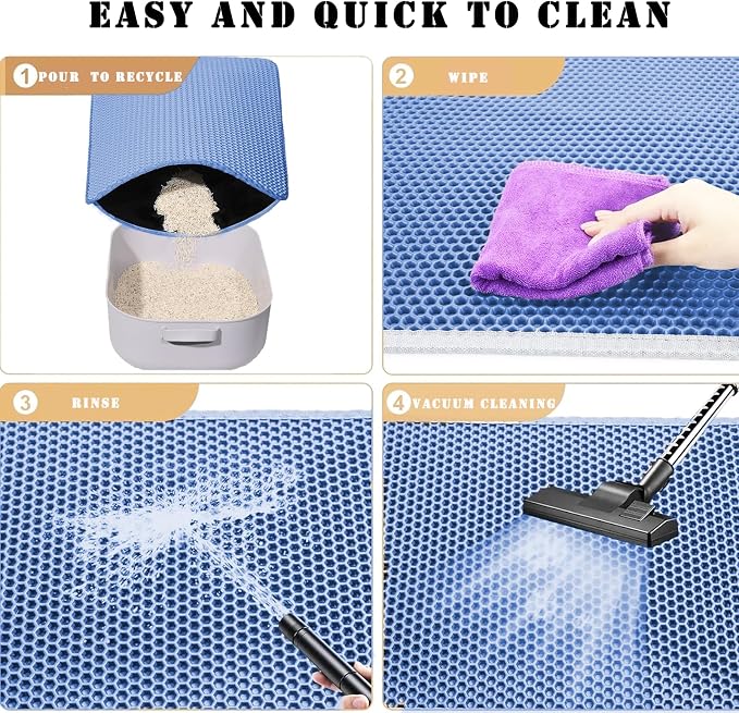 HCY&WLD Cat Litter Mat, Double Layer Cat Litter Box Mat (45x26 Inch, Blue) | Waterproof Urine-Proof Non-Slip Litter Trapping Mat, Soft on Kitty Paws, Scratch-Resistant, Scatter Control, Easy to Clean