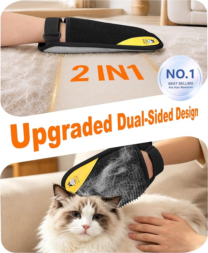 Pet Hair Remover for Furniture, 2-in-1 Pet Hair Removal Glove for Cats Dogs | 5-Finger Design Reusable & Detachable Electrostatic Magic Brush Pet Hair Remover Tools for Carpet, Couch, Car Seat