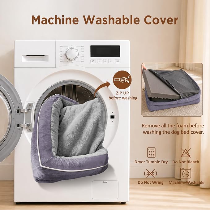 Comfort Expression Orthopedic Dog Bed for Medium Size Dog with Bolster | Waterproof Dog Couch Bed with Washable Cover & Non-Slip Bottom, Supportive Egg Crate Foam Medium Pet Bed, 30x20 Inch