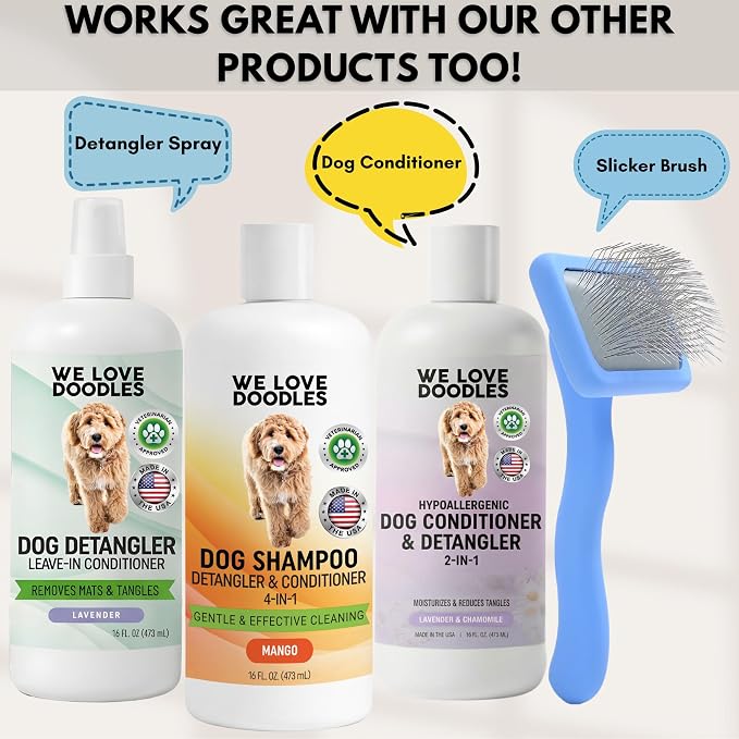 Dog Shampoo, Conditioner & Detangler, Hypoallergenic, Tearless, Mango, 16OZ | For Sensitive Itchy Skin, Best Shampoo For Smelly Dogs, Goldendoodle, Poodle & Doodle, Puppy Pet Wash Soap, USA Made, 4-in-1